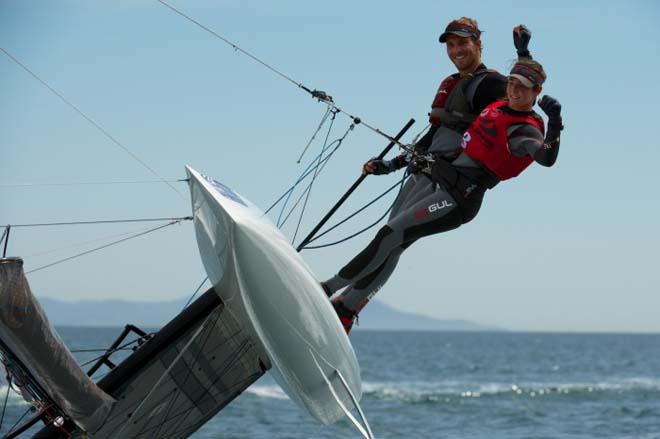 Bissaro and Sicouri in action, Nacra 17 - 2014 ISAF Sailing World Cup Hyeres © Franck Socha